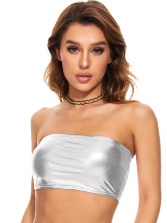 Metallic Crop Top Shiny Strapless Tube Bra