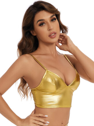 Metallic Crop Top | Shiny V-Neck Tube Bra